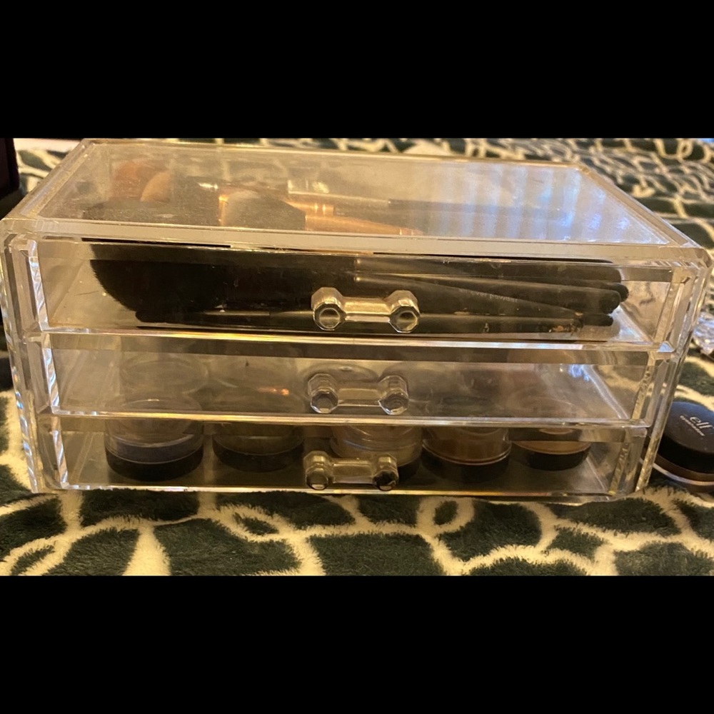 Makeup box with misc. brushes and eye shadows
